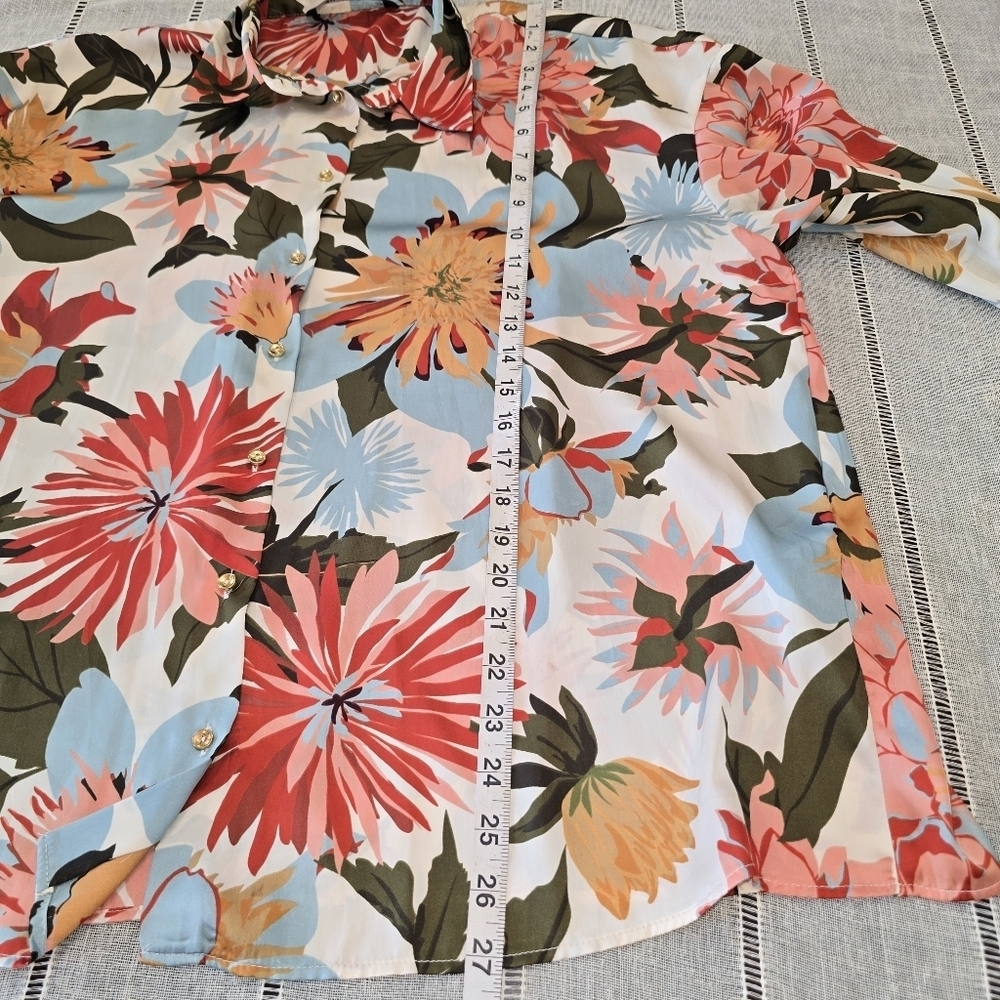 ZARA Satin Floral Printed Button-Down Shirt Long Sleeve Multicolored women’s Xl - Picture 10 of 11